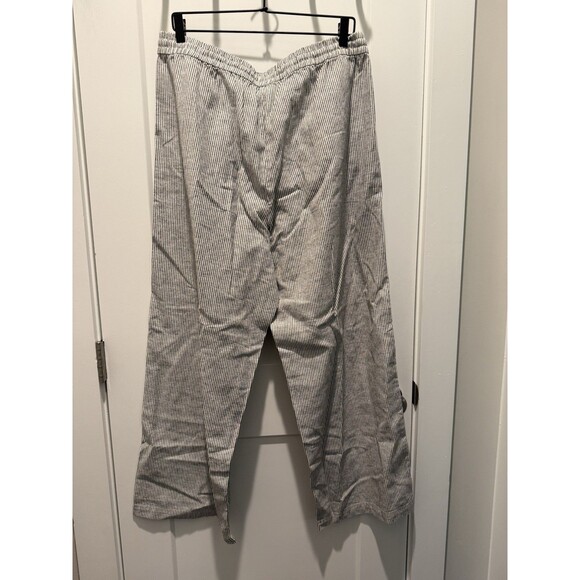 Women’s J.CREW Black Striped Linen-Cotton Blend Drawstring Pant 14 Slim Wide Leg - Picture 4 of 5